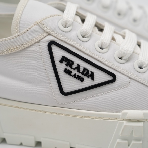 size 39.5eu 9.5 US Prada Double Wheel Platform Sneaker White Nylon - Picture 8 of 16